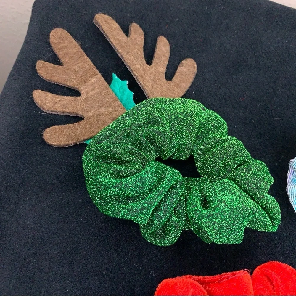 Vintage Set Of 3 Hair Ties Scrunchy Holiday Red Green Iridescent 90s Retro